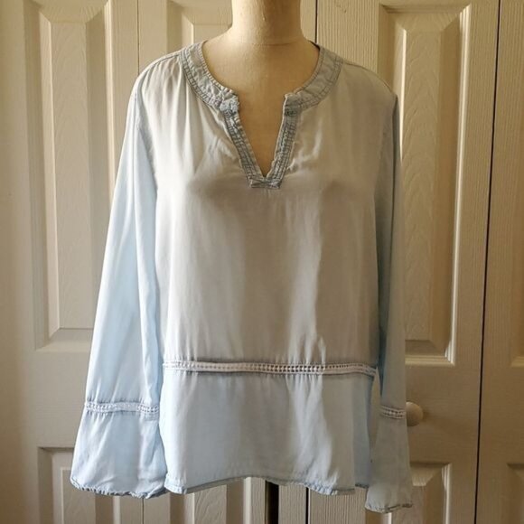 Tunic Blouse V Neck Long Sleeve Baby Blue Time & Tru Women's WOMAN'S Extra Large - Picture 10 of 11